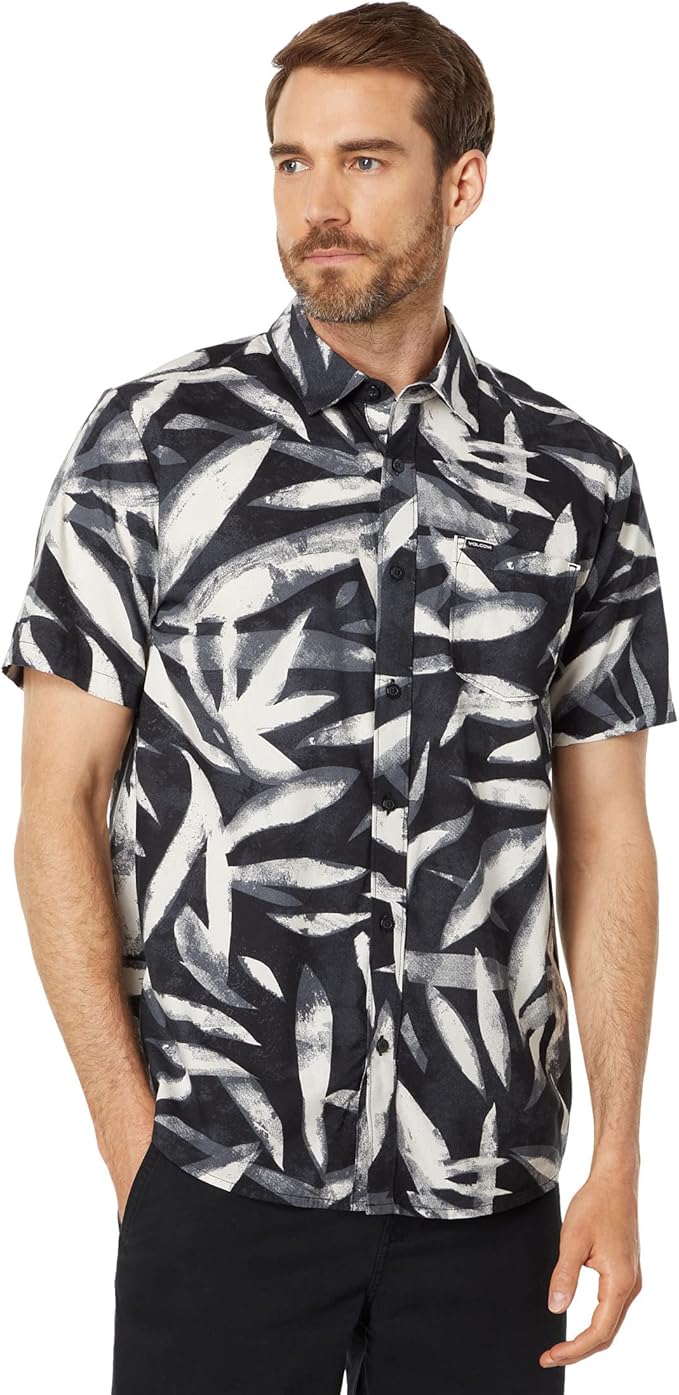 volcom 男式 echo leaf 短袖系扣夏威夷衬衫